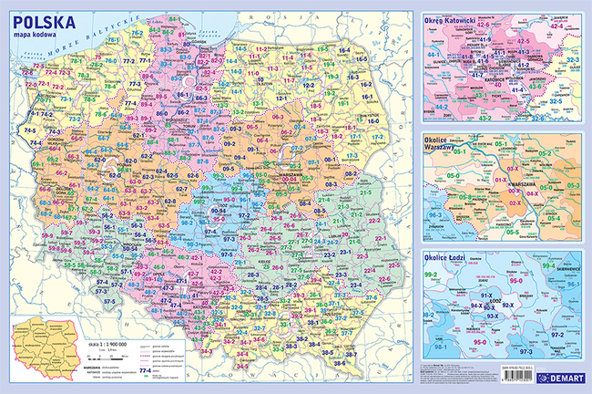 Podkładka Edukacyjna. Mapa Administracyjna Polski Z Kodami Pocztowymi