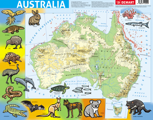 Puzzle 72 Ramkowe. Australia Mapa Fizyczna